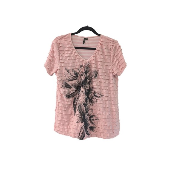 Vtg Susan Lawrence Flowers Detail T-shirt  Stretchy Top Pink WOMEN Size PL - Picture 1 of 3